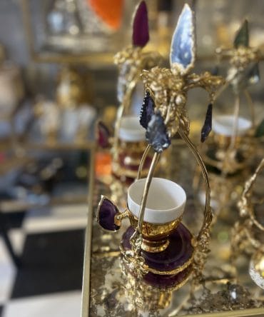 DANSÖZ FİNCAN MOR DOĞAL TAŞ PİRİNÇ GÜMÜŞ KAPLAMA PİRİNÇ