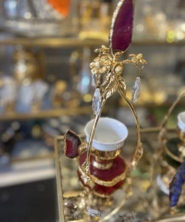 DANSÖDANSÖZ FİNCAN PEMBE  DOĞAL TAŞ PİRİNÇ GÜMÜŞ KAPLAMA PİRİNÇ