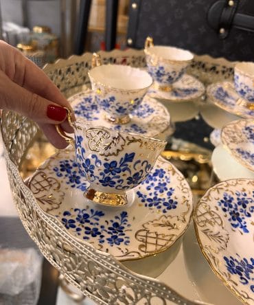 EL BOYAMA VİNTAJ MODEL MAVİYE GOLD FİNCAN TAKIMI