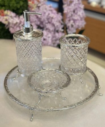 Gümüş Detay Cam Banyo Set 4 lü