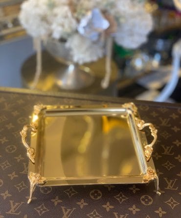 Ayaklı Kare Sunum Tepsisi Gold 6 lı
