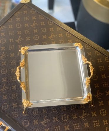 Ayaklı Kare Sunum Tepsisi Gümüş 6 lı