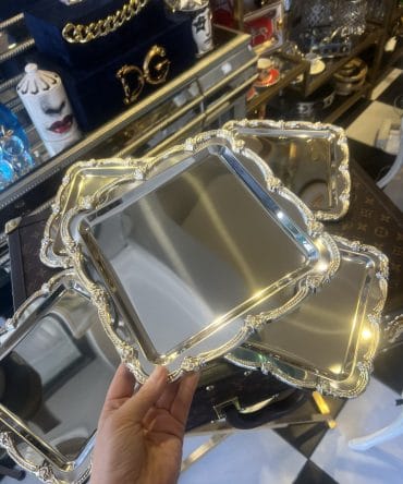 Gül Desen Pirinç Muadil Sunum Tepsisi Gümüşe Gümüşe 6 adet