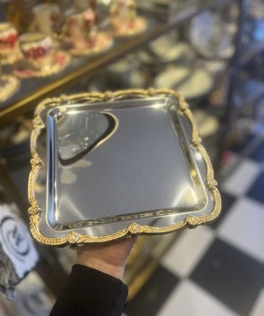 Gül Desen Pirinç Muadil Sunum Tepsisi Gümüşe Gold  6 adet