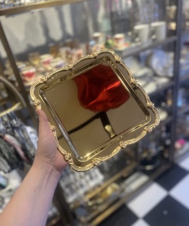 Gül Desen Pirinç Muadil Sunum Tepsisi Golda Gold  6 adet