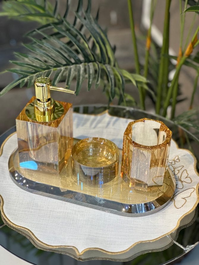 Kristal Banyo Seti 4 Parça Gold