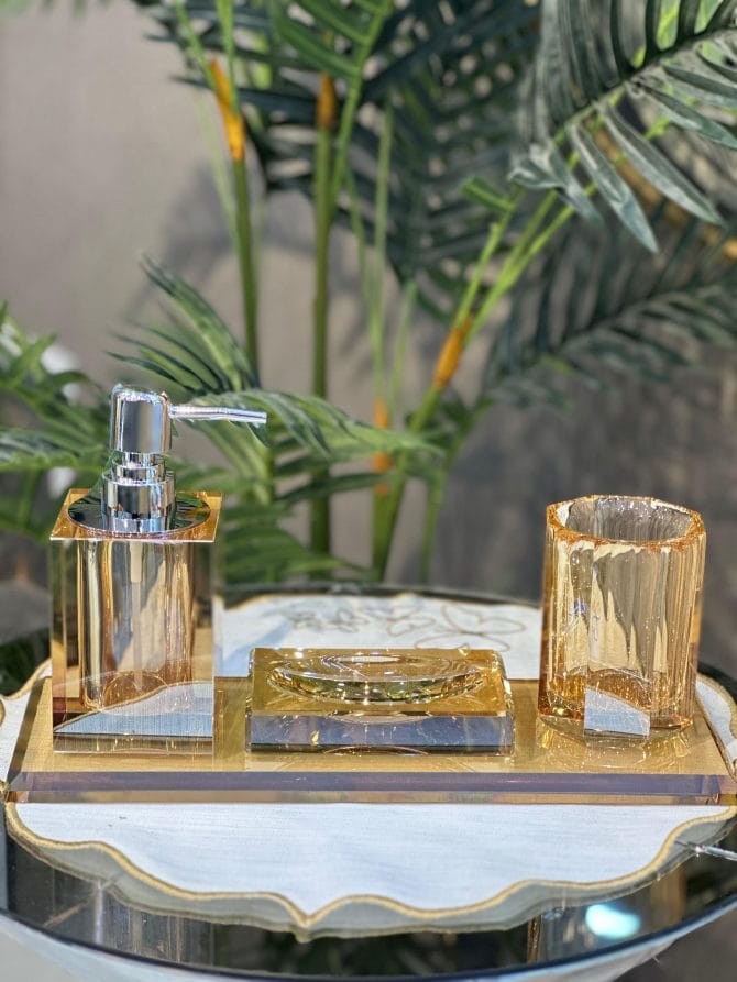 Kristal Banyo Seti 4 Parça Gold