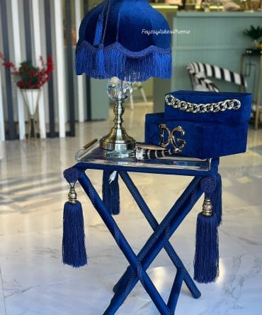 Lacivert Kadife Başlıklı Abajur